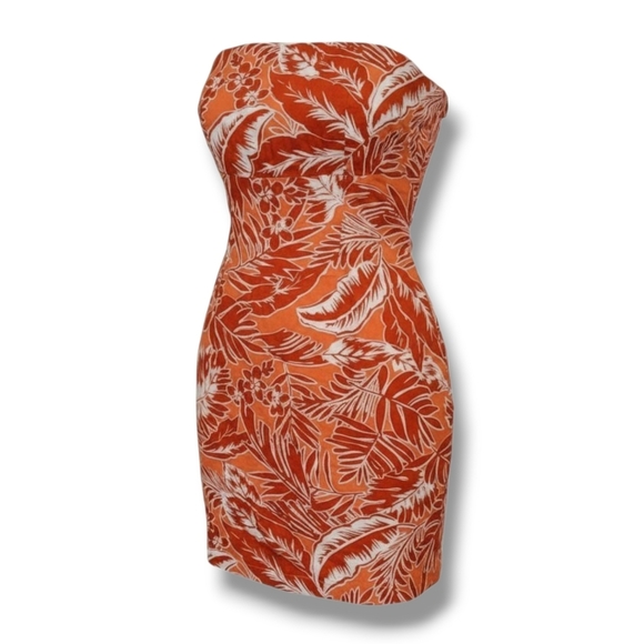 Forever 21 Contemporary Women’s Orange Tropical Strapless Zip-Up Dress – Medium - Picture 5 of 7